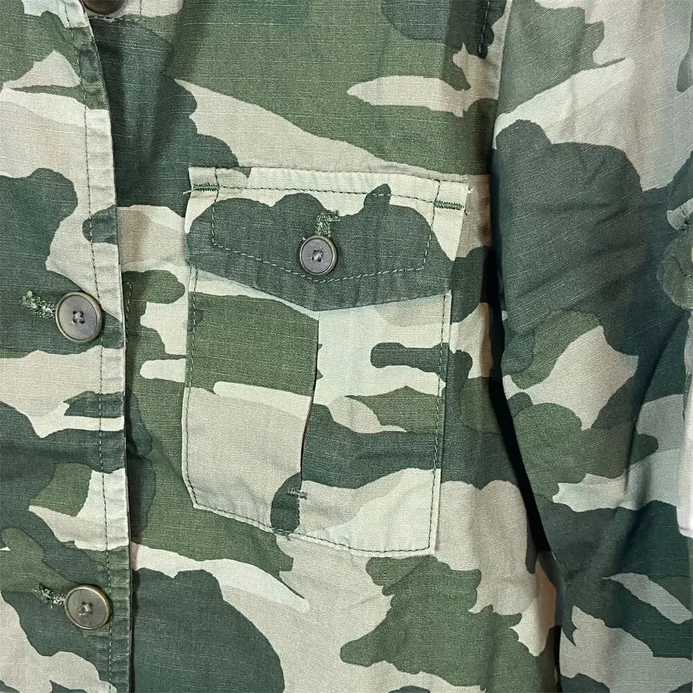 J. Crew Camouflage Garment Dyed Lightweight Shacket In Green Size Small